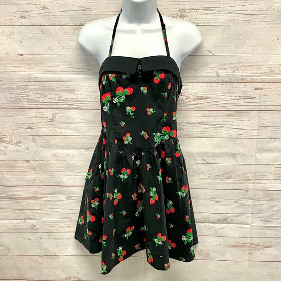 Hell Bunny Eileen Strawberry Print Halter Dress small - Picture 2 of 7